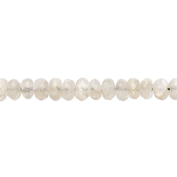 Bead, grey moonstone (natural), light, 5x3mm-6x4mm hand-cut faceted rondelle with 0.4-1.4mm hole, C grade, Mohs hardness 6 to 6-1/2. Sold per 15-inch strand, approximately 110 beads. image number 0