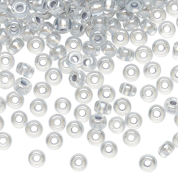 Seed bead, Miyuki, glass, pkg/250g, #6 rocaille, translucent pewter-lined pearlized crystal clear, (RR-4613). image number 0