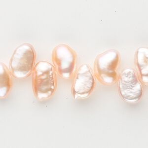 Pearl, cultured freshwater, peach, 8mm top-drilled flat-sided rice, C grade. Sold per 16-inch strand.