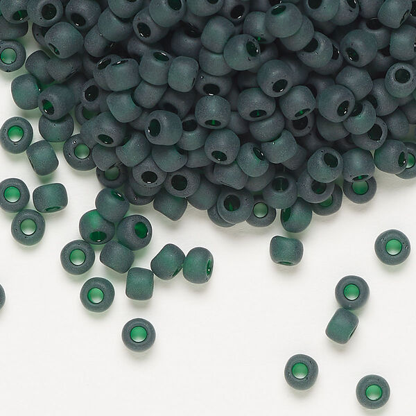 Seed bead, Dyna-Mites™, glass, transparent matte dark green, #6 round. Sold per 40-gram pkg. image number 0