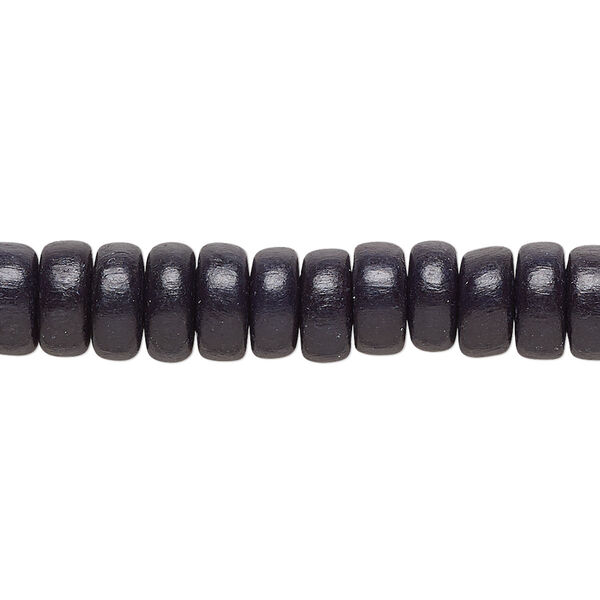 Bead, Taiwanese cheesewood (dyed / waxed), black, 8x4mm rondelle. Sold per pkg of (2) 15-1/2" to 16" strands. image number 0