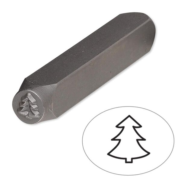 Stamp punch, tempered chrome vanadium steel, 6x6mm Christmas tree, 2-3/4 x 3/8 inches. Sold individually. image number 0