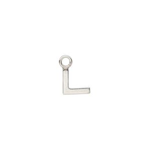Charm, sterling silver, 8mm single-sided modern square alphabet letter L. Sold individually.