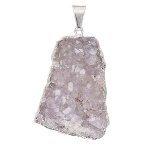 Druzy agate / copper / brass 1pkg1, silver-plated freeform pendant natural 25x25mm-35x35mm