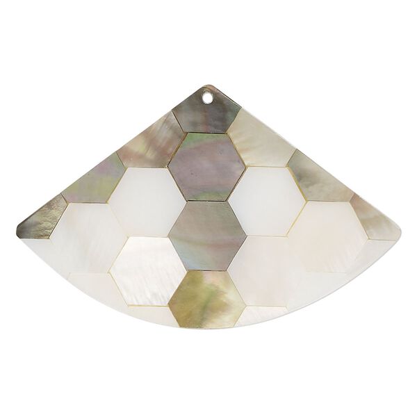 Focal, black lip shell / gold lip shell / mother-of-pearl shell (assembled), 46x29mm - 49x31mm single-sided fan, Mohs hardness 3-1/2. Sold individually. image number 0