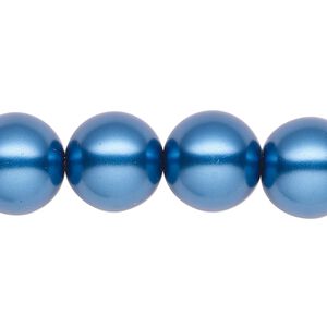 Pearl 1pk metallic blue, Celestial Crystal® 14mm round 15.5-16 inch