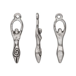 Charm, pewter (tin-based alloy), pkg/1, antiqued, 26x7mm goddess with spiral.