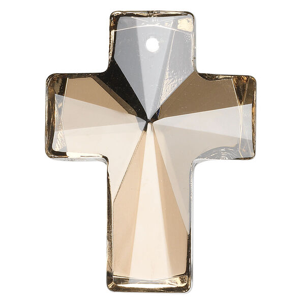 Focal, glass, coffee, foil back, 40x30mm faceted cross. Sold individually. image number 0