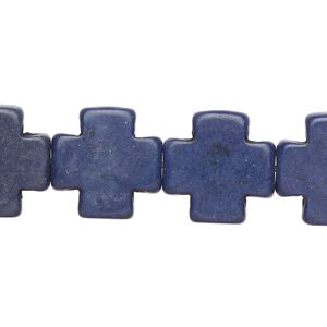Bead, "howlite" (resin) (imitation), opaque dark blue, 15mm cross. Sold per 15-1/2" to 16" strand.