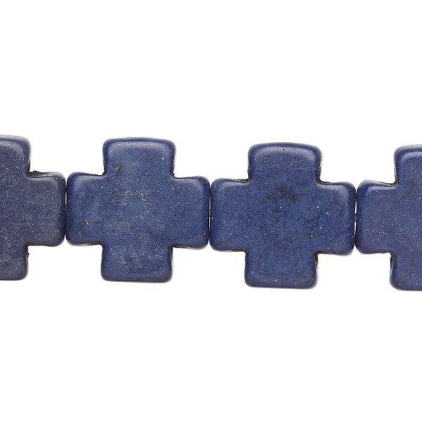 Bead, "howlite" (resin) (imitation), opaque dark blue, 15mm cross. Sold per 15-1/2" to 16" strand. image number 0