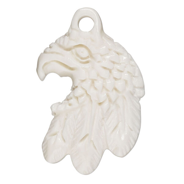 Focal, camel bone (bleached), white, 33x27mm top-drilled eagle head, Mohs hardness 2-1/2. Sold individually. image number 0