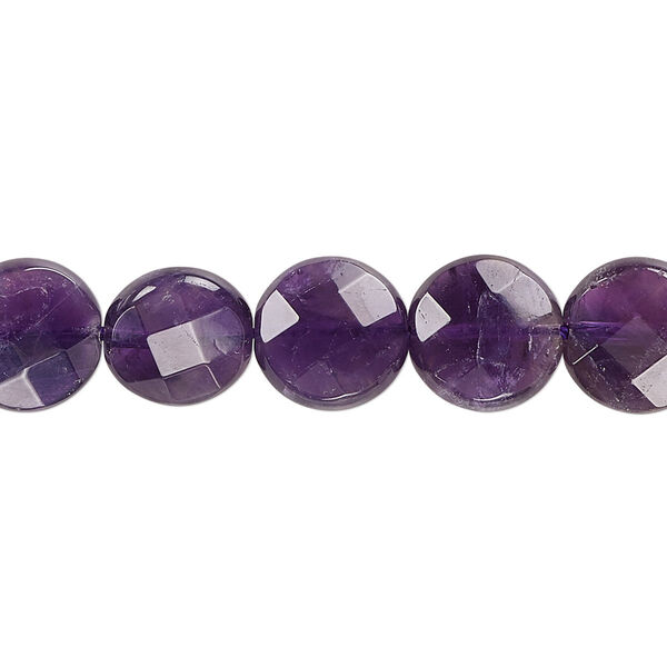Bead, amethyst (natural), 10mm faceted flat round, B grade, Mohs hardness 7. Sold per 15-1/2" to 16" strand. image number 0