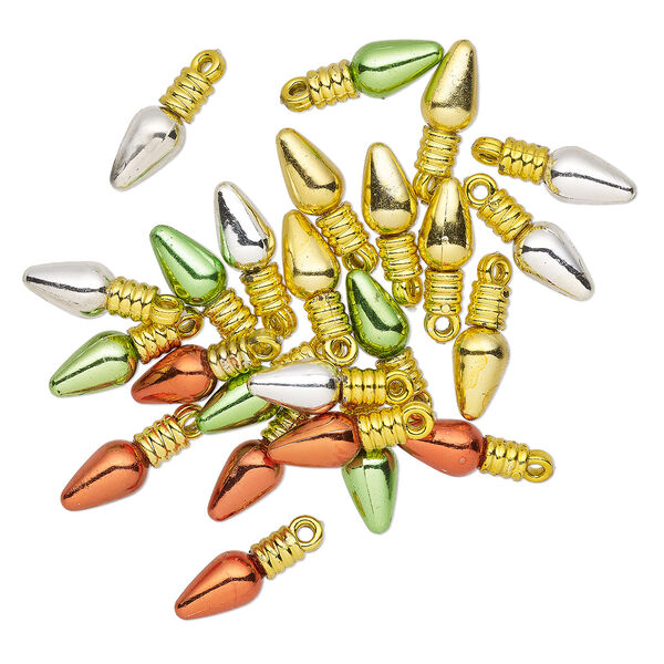 Charm, acrylic, multicolored, 14.5 x 5.5mm 3D light bulb. Sold per pkg of 24. image number 0