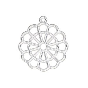 Component, resin frame, silver-finished "pewter" (zinc-based alloy), 25mm open round flower. Sold per pkg of 4.