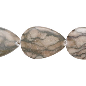 Grey-brown marble 1pkg1, flat teardrop bead natural, 15 inch 20x15mm-25x18mm