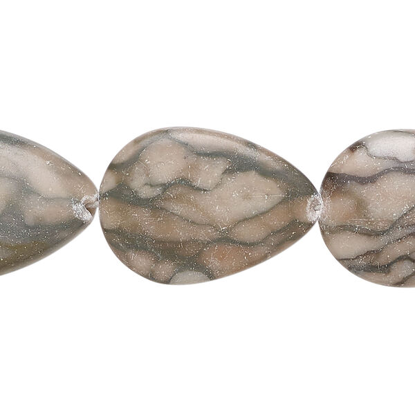 Grey-brown marble 1pkg1, flat teardrop bead natural, 15 inch 20x15mm-25x18mm image number 0