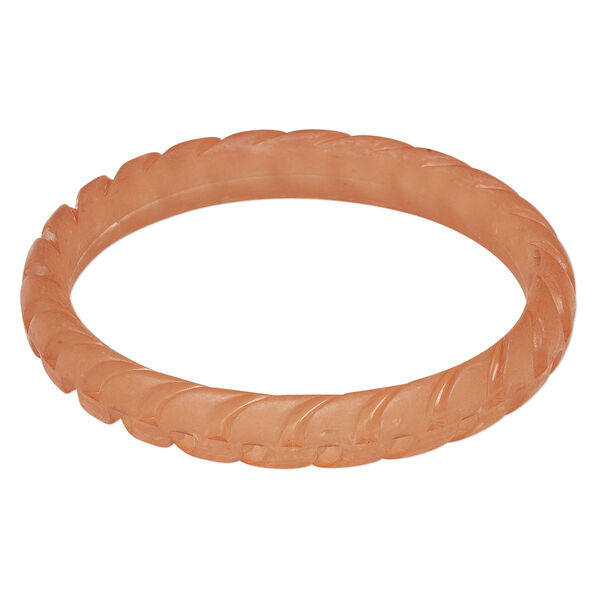 Bracelet, bangle, frosted acrylic, peach, ridged, 11.8mm wide, 8 inches. Sold individually. image number 0