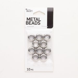 Bead, brass, pkg/10, antique silver finish, 12x5mm large-hole rondelle.