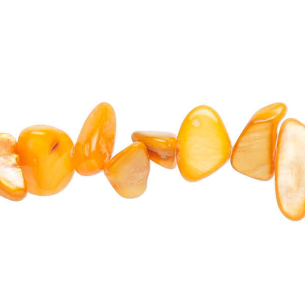 Bead, mother-of-pearl shell (dyed), orange, small to extra-large chip, Mohs hardness 3-1/2. Sold per 30-inch strand. image number 0