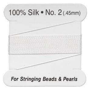 Thread, silk, white, size #2. Sold per 2-meter card.