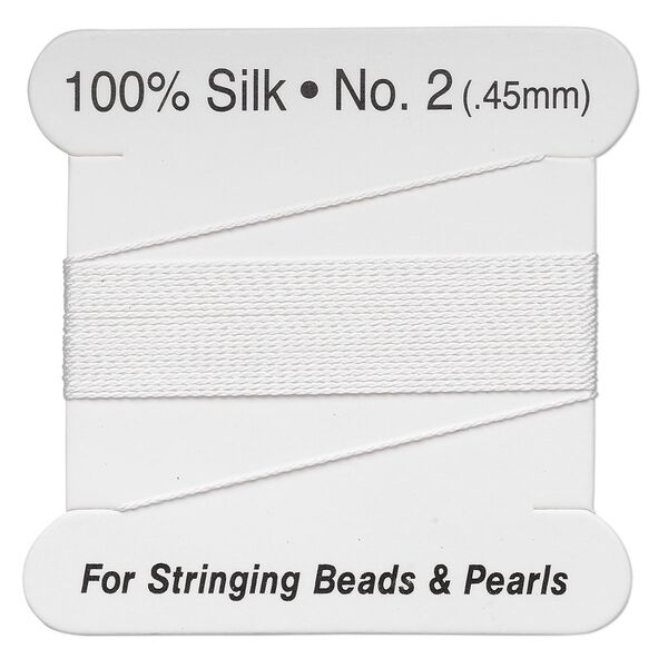 Thread, silk, white, size #2. Sold per 2-meter card. image number 0
