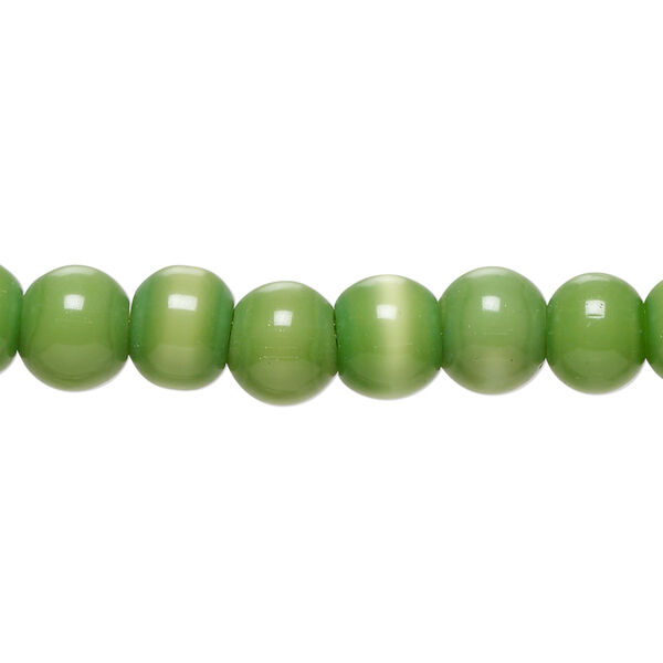 Bead, cat's eye glass (fiber optic glass), moss green, 8x5mm-9x8mm rondelle and irregular round. Sold per 14-inch strand, approximately 55 beads. image number 0