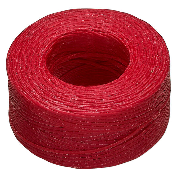 Thread, Hemptique®, polyester, pkg/50 yards, red, 0.8mm braided flat. image number 0