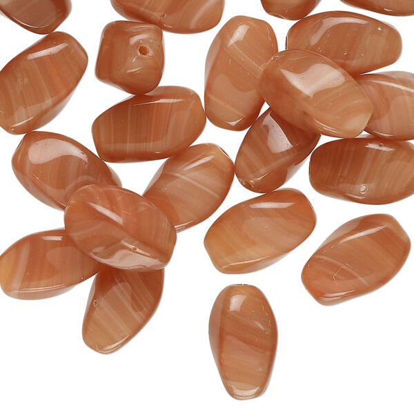 Bead, Czech pressed glass, translucent brown and red-brown, 12x8mm twisted 4-sided oval. Sold per 2-ounce pkg, approximately 55 beads. image number 0