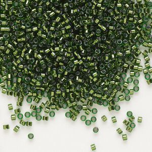 Seed bead, Delica®, glass, pkg/250g, #11 round, transparent copper-lined jade (DB-0182).