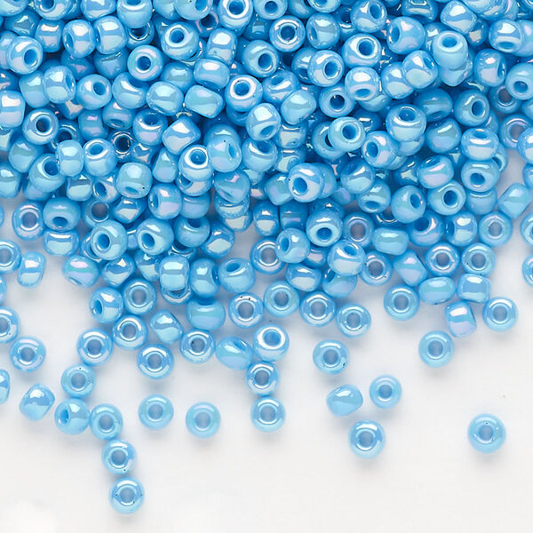 Seed bead, Dyna-Mites™, glass, opaque rainbow turquoise blue, #8 round. Sold per 40-gram pkg. image number 0