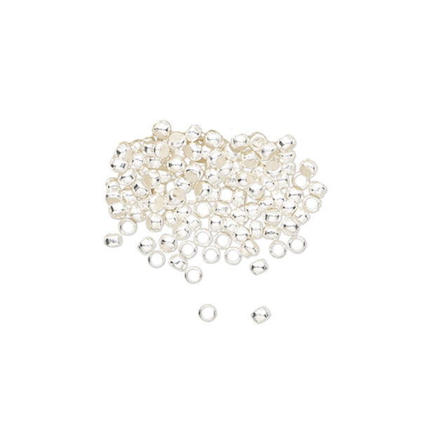 Crimp, silver-finished brass, 1.9x1.6mm round, 1.25mm inside diameter. Sold per pkg of 100. image number 0