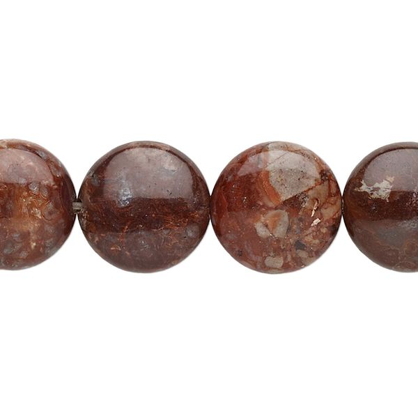 Pomegranate jasper 1pkg1, puffed flat round bead natural 8 inch 14mm image number 0