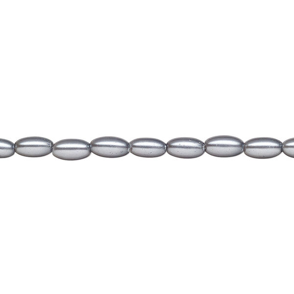 Pearl 1pk pewter, Celestial Crystal® 6x3.5mm rice 15.5-16 inch image number 0