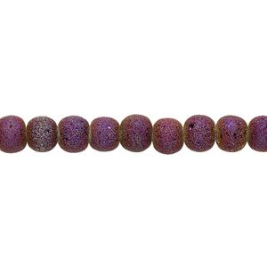 Bead, coated glass, opaque matte purple AB, 5-6mm uneven round. Sold per 15-1/2" to 16" strand.