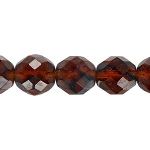 Bead, Czech fire-polished glass 1pkg1, 15-1/2 to 16 inches, 12mm faceted round, transparent tortoise, (18016).