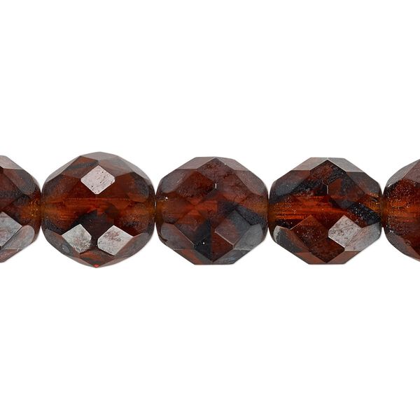Bead, Czech fire-polished glass 1pkg1, 15-1/2 to 16 inches, 12mm faceted round, transparent tortoise, (18016). image number 0