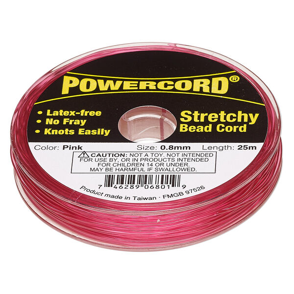 Cord, Powercord®, elastic, pink, 0.8mm, 8.5-pound test. Sold per 25-meter spool. image number 0