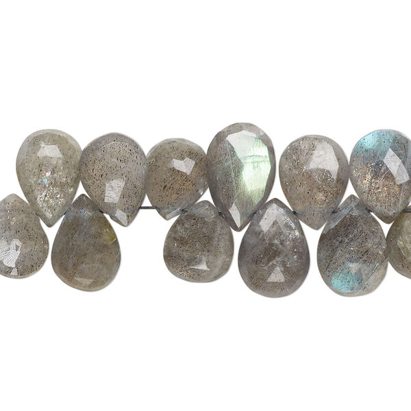 Labradorite 1pkg1, hand-cut top-drilled faceted puffed teardrop bead natural C grade, 9 inch 8x7mm-13x10mm image number 0