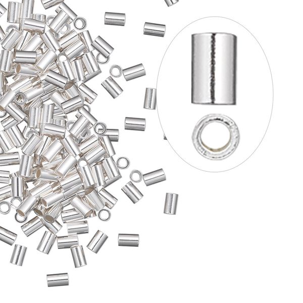 Crimp, sterling silver, 3x2mm cut tube with heavy wall, 1mm inside diameter. Sold per pkg of 100. image number 0
