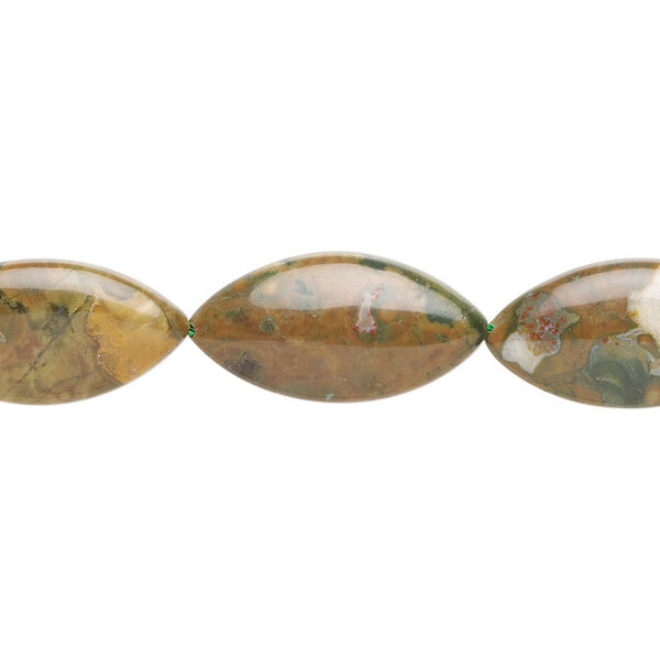 Bead, rhyolite (natural), light to dark, 30x15mm flat marquise, B grade, Mohs hardness 6-1/2 to 7. Sold per 15-1/2" to 16" strand. image number 0