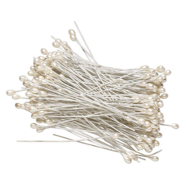 Hair pin, steel and plastic, cream and white, 3 inches with 6x4mm teardrop. Sold per 1.5-ounce pkg, approximately 250 hair pins. image number 0