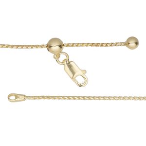 Chain 1pkg1 sterling silver foxtail, 1mm / lobster claw clasp, Gossamer™ "vermeil" adjustable 16-24 inch