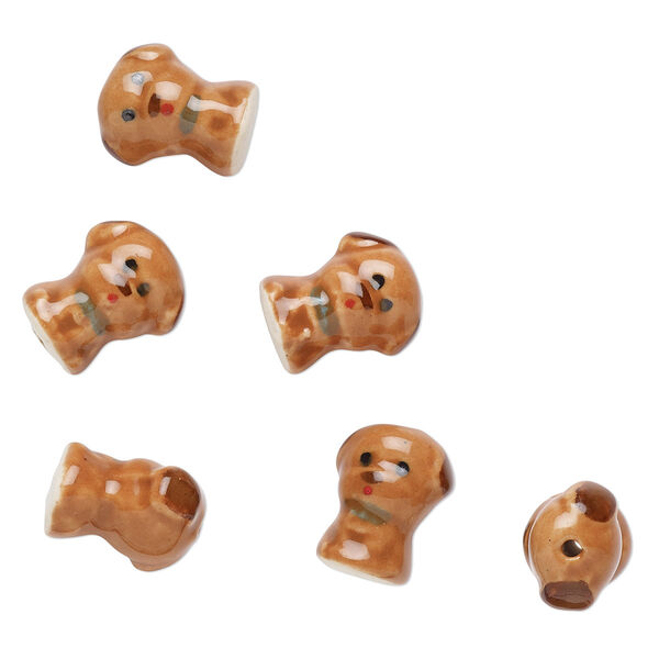 Bead, porcelain, multicolored, 18x15mm dog. Sold per pkg of 6. image number 0