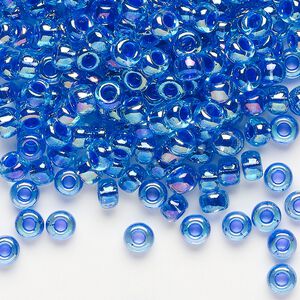 Seed bead, Miyuki, glass, pkg/25g, #6 rocaille, translucent cobalt-lined rainbow sapphire (RR-353).