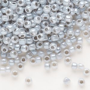 Seed bead, Dyna-Mites™, glass, opaque ceylon pastel grey, #6 round. Sold per 1/2 kilogram pkg.