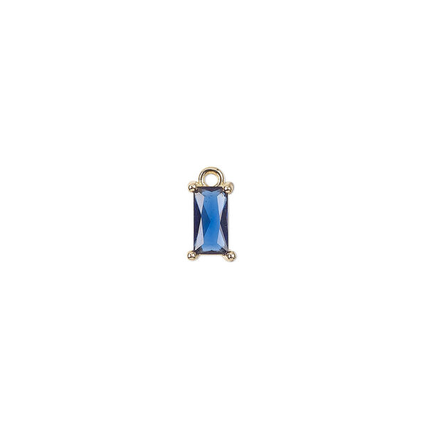 Drop, glass and gold-finished brass, dark blue, 7.5x4mm faceted rectangle. Sold per pkg of 10. image number 0