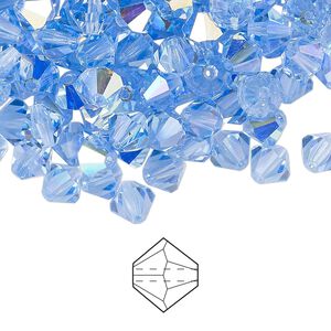 Bead 24pk light sapphire AB, Preciosa Czech crystal 6mm bicone
