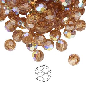 Bead 288pk light Colorado topaz AB, Preciosa Czech crystal 6mm round