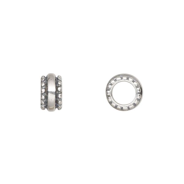 Bead, antiqued sterling silver, 9x4.5mm beaded rondelle. Sold per pkg of 2. image number 0