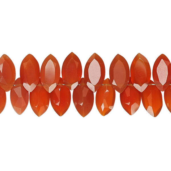 Bead, carnelian (dyed / heated), 7x4mm-11x6mm graduated hand-cut top-drilled faceted marquise, B grade, Mohs hardness 6-1/2 to 7. Sold per 8-inch strand, approximately 75-80 beads. image number 0